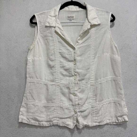 Sundance Catalog Shirt Womens Large Linen Sleeveless Button Up Top Made in USA - Picture 1 of 11